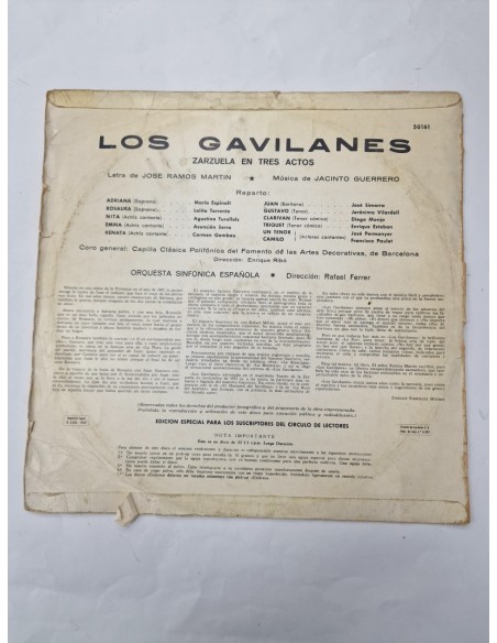 1-1-272050-2-Vinilo los gavilanes jacinto guerrero zarzuela en 3 actos orlador 50161