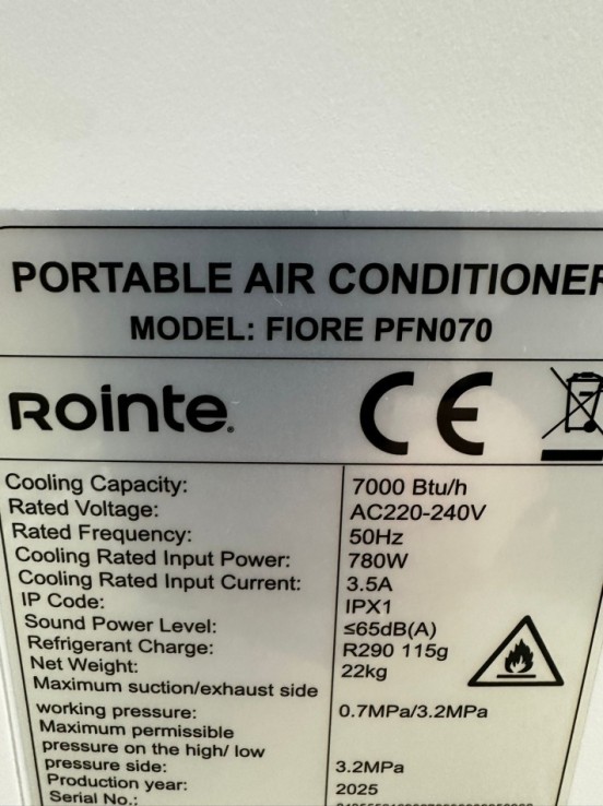 9-9-77101-5-Aire Acondicionado rointe fiore PFN070 7000btu (solo frio)