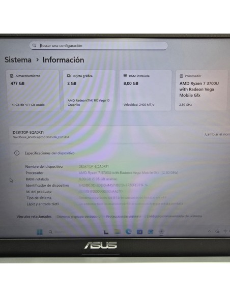 7-7-86995-1-Ordenador Portátil Asus d515d AMD Ryzen 7 2.30 GHz 8 Ram 512 SSD