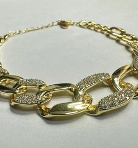 1-1-271846-1-Pulsera eslabones ovalados circonitas de plata de ley 925 , baño oro 18K