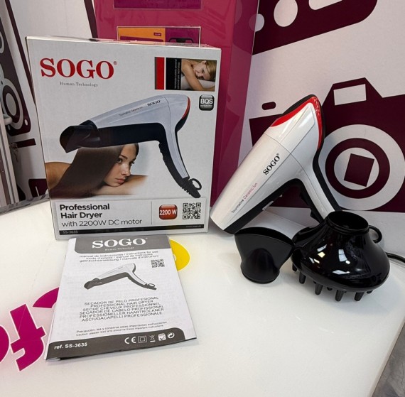 9-9-77603-4-Secador Pelo Sogo Tourmaline Ceramic Ion SS-3635 2200w (sin Uso)