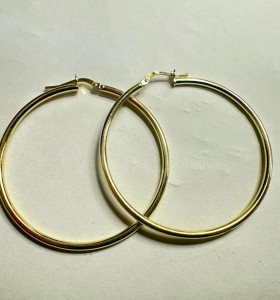 1-1-271832-1-Pendiente tipo aro liso de plata de ley 925 baño oro 18K, D 4,5 cm