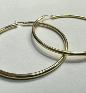 1-1-271836-1-Pendiente tipo aro liso de plata de ley 925 baño oro 18K, D 4,5 cm