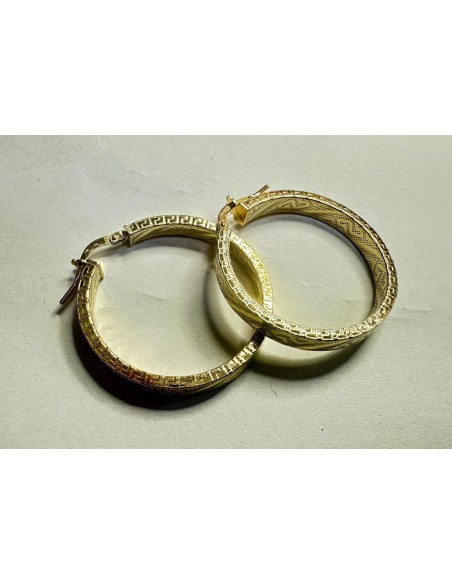 7-1-271778-1-Pendiente tipo aro con greca de plata de ley 925 baño oro 18K,D 3cm