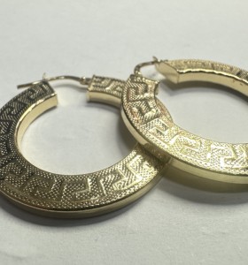 7-1-271799-1-Pendiente tipo aro con greca de plata de ley 925 baño oro 18K, D 3,2cm