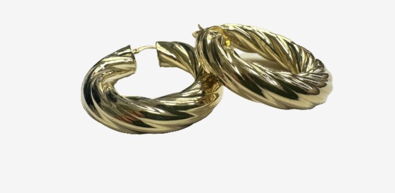 7-1-271821-1-Pendiente tipo aro galloneado grueso de plata de ley 925 baño oro 18K,D 3,6cm