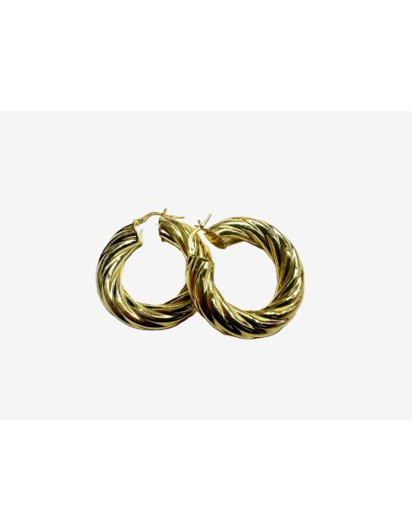 7-1-271821-3-Pendiente tipo aro galloneado grueso de plata de ley 925 baño oro 18K,D 3,6cm