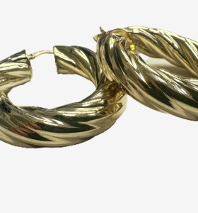 7-1-271822-1-Pendiente tipo aro galloneado grueso de plata de ley 925 baño oro 18K,D 3,6cm