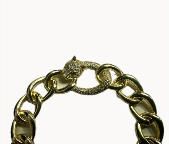 7-1-271849-2-Pulsera eslabones pantera circonitas de plata de ley 925 , baño oro 18K