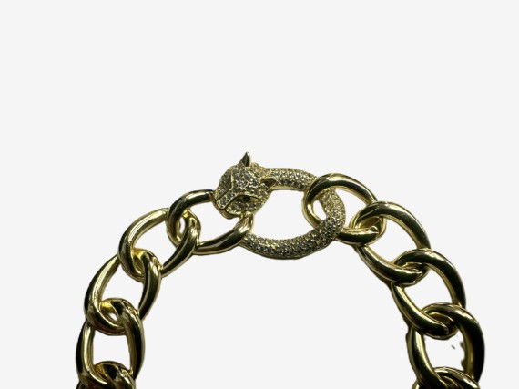 7-1-271849-4-Pulsera eslabones pantera circonitas de plata de ley 925 , baño oro 18K