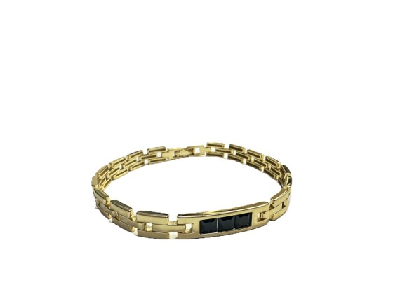 7-1-271872-3-Pulsera semirrígida piedras negras de plata de ley 925 , baño oro 18K