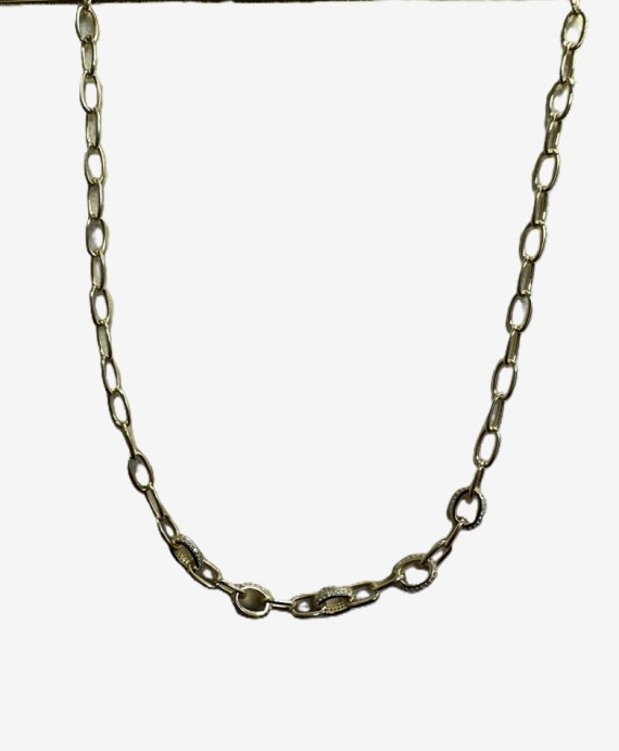 7-1-271878-1-Gargantilla eslabones ovalados con circonitas de plata de ley 925 , baño oro 18K