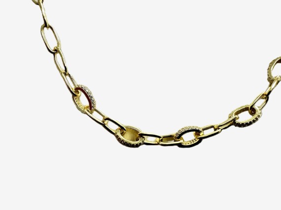 7-1-271878-3-Gargantilla eslabones ovalados con circonitas de plata de ley 925 , baño oro 18K