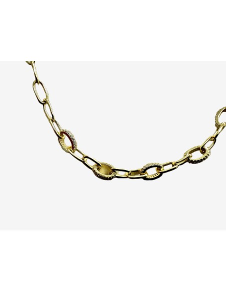 7-1-271878-3-Gargantilla eslabones ovalados con circonitas de plata de ley 925 , baño oro 18K