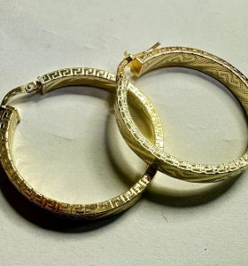 6-1-271783-1-Pendiente tipo aro con greca de plata de ley 925 baño oro 18K,D 3cm