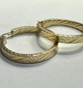 6-1-271789-1-Pendiente tipo aro con greca de plata de ley 925 baño oro 18K,D 2,5cm