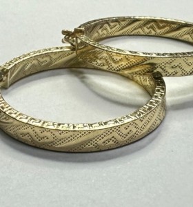 6-1-271789-1-Pendiente tipo aro con greca de plata de ley 925 baño oro 18K,D 2,5cm 2