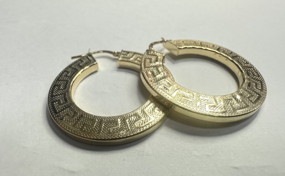 6-1-271797-1-Pendiente tipo aro con greca de plata de ley 925 baño oro 18K, D 3,2cm