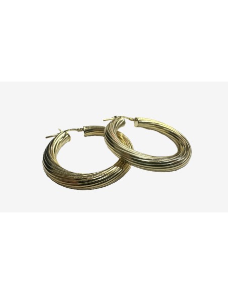 6-1-271816-1-Pendiente tipo aro rallado de plata de ley 925 baño oro 18K,D 3,4cm
