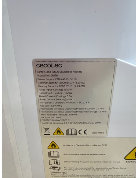 1-1-266559-5-Aire Acondicionado cecotec ForceClima 12600 Soundless Heating portátil de 12000 BTU con bomba de 
