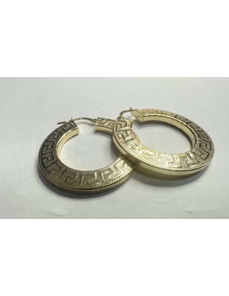 1-1-271795-1-Pendiente tipo aro con greca de plata de ley 925 baño oro 18K, D 3,2cm
