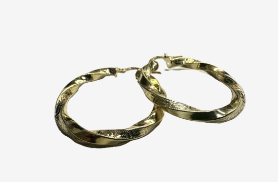 1-1-271804-1-Pendiente tipo aro galloneado fino de plata de ley 925 baño oro 18K, D 3,2cm