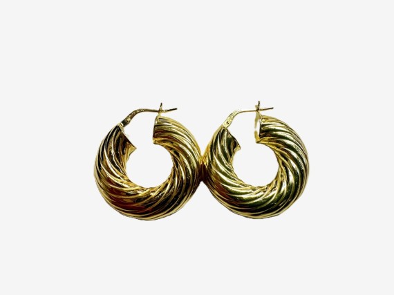 1-1-271820-2-Pendiente tipo aro galloneado grueso de plata de ley 925 baño oro 18K,D 2,7cm