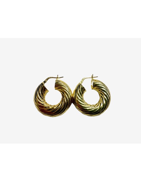 1-1-271820-2-Pendiente tipo aro galloneado grueso de plata de ley 925 baño oro 18K,D 2,7cm