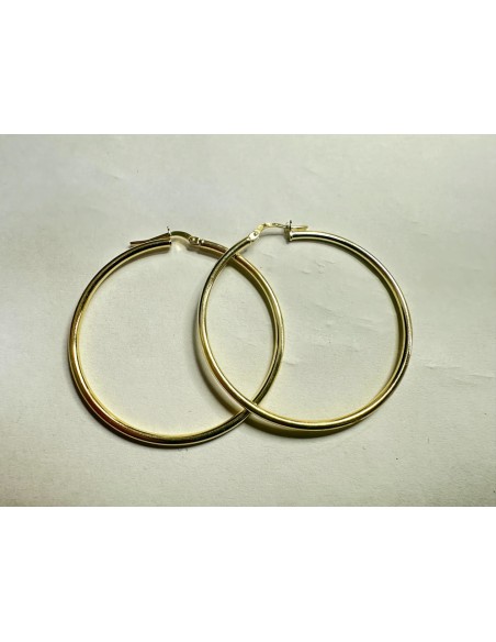 1-1-271831-1-Pendiente tipo aro liso de plata de ley 925 baño oro 18K, D 4,5 cm