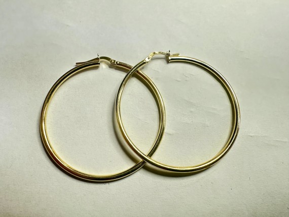 1-1-271832-1-Pendiente tipo aro liso de plata de ley 925 baño oro 18K, D 4,5 cm