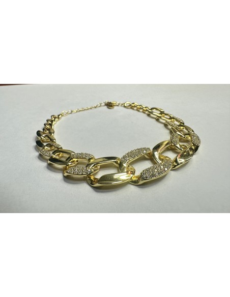 1-1-271846-1-Pulsera eslabones ovalados circonitas de plata de ley 925 , baño oro 18K