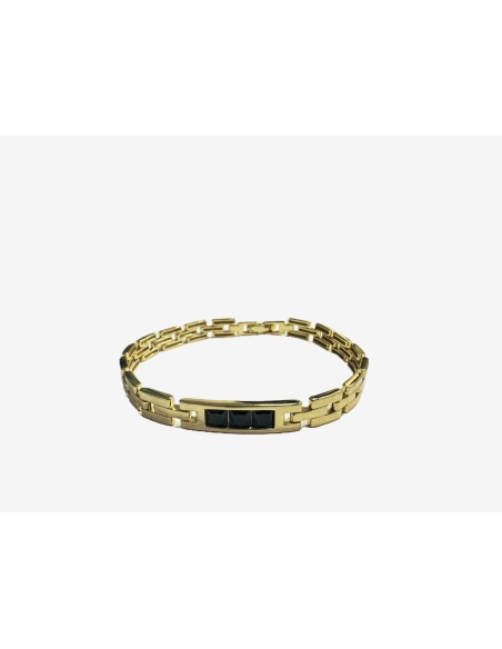 1-1-271873-2-Pulsera semirrígida piedras negras de plata de ley 925 , baño oro 18K