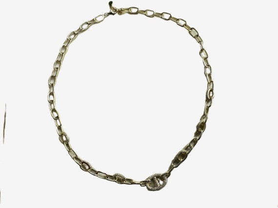 1-1-271879-1-Gargantilla eslabones ovalados con circonitas de plata de ley 925 , baño oro 18K
