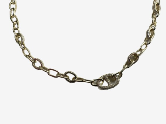 1-1-271879-2-Gargantilla eslabones ovalados con circonitas de plata de ley 925 , baño oro 18K