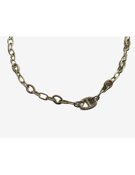 1-1-271879-2-Gargantilla eslabones ovalados con circonitas de plata de ley 925 , baño oro 18K