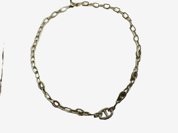 1-1-271879-3-Gargantilla eslabones ovalados con circonitas de plata de ley 925 , baño oro 18K