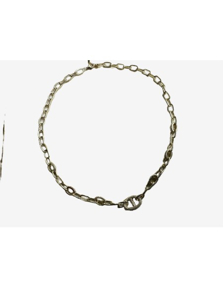 1-1-271879-3-Gargantilla eslabones ovalados con circonitas de plata de ley 925 , baño oro 18K