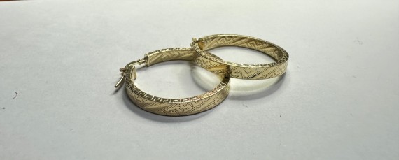 9-1-271786-1-Pendiente tipo aro con greca de plata de ley 925 baño oro 18K,D 2,5cm