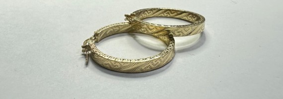 9-1-271787-2-Pendiente tipo aro con greca de plata de ley 925 baño oro 18K,D 2,5cm