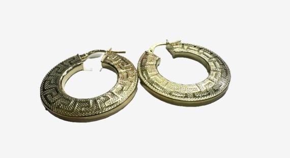 9-1-271793-1-Pendiente tipo aro plano greca de plata de ley 925 baño oro 18K,D 2,7cm