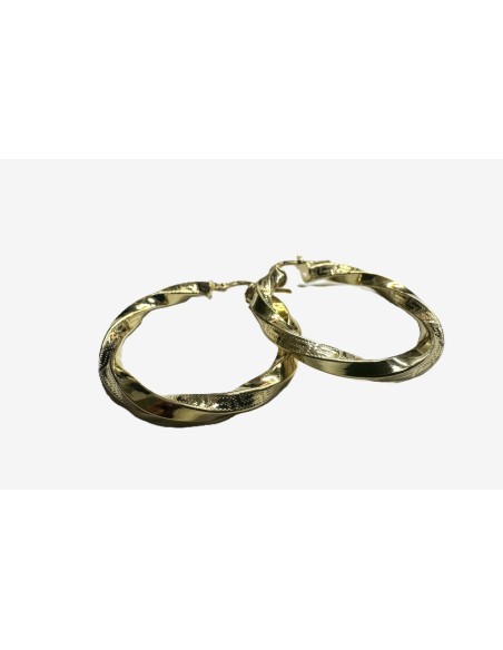 9-1-271806-1-Pendiente tipo aro galloneado fino de plata de ley 925 baño oro 18K, D 3,2cm
