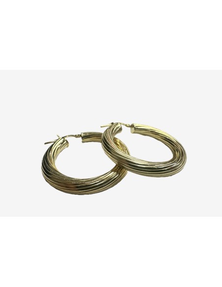 9-1-271815-2-Pendiente tipo aro rallado de plata de ley 925 baño oro 18K,D 3,4cm