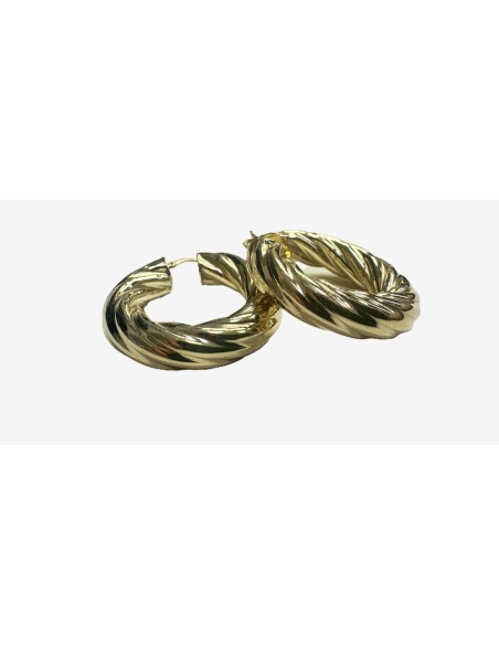 9-1-271824-1-Pendiente tipo aro galloneado grueso de plata de ley 925 baño oro 18K,D 3,6cm