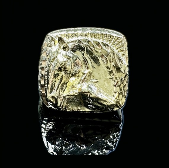 1-1-149907-4-Anillo sello plata bañado en oro 18K cuadrado caballo