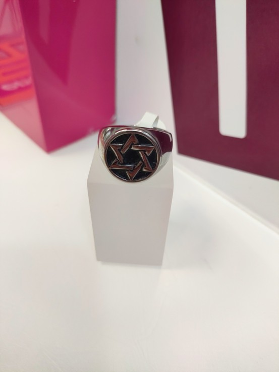 1-9-75494-1-Anillo acero plateado estrella de david T30