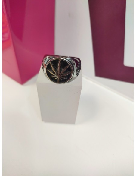 1-9-75510-1-Anillo acero plateado con hoja en negro T22