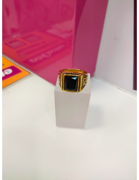1-9-75514-1-Anillo acero dorado con piedra negra cuadrada T27