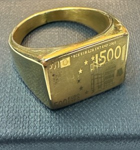 1-9-75542-1-Anillo acero dorado tipo sello con billete de 500 T27