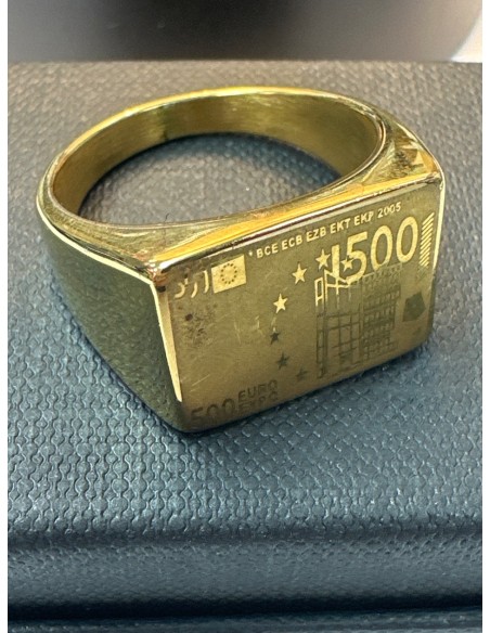 1-9-75542-1-Anillo acero dorado tipo sello con billete de 500 T27