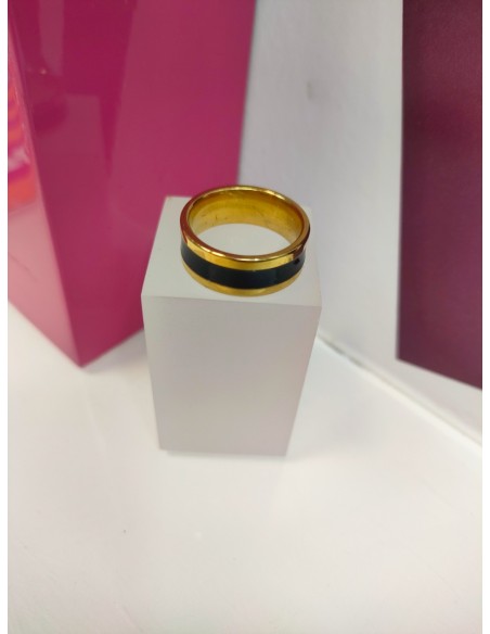 1-9-75732-1-Anillo acero dorado con linea gruesa negra T18